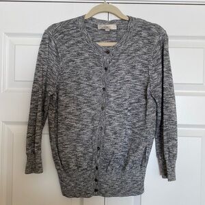 Loft Button Down 3/4 Sleeve Cardigan Sweater -NWOT - Large - Marbled Black‎
